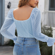 WW | Swiss Dot Rüschensleeve Quadrat-Ausschnitt Body