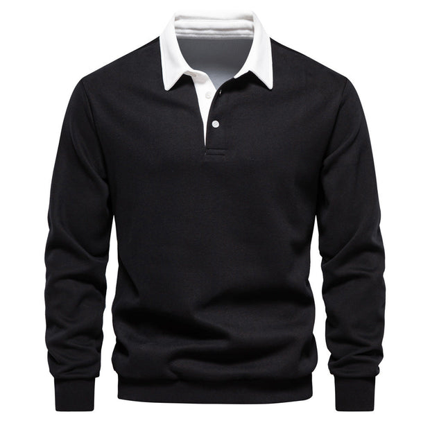 WW | Elegantes Herren Langarm Polo Shirt Mit Klassischem Kragen