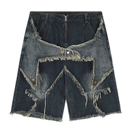 WW | Baggy Sternmuster Patchwork Jeansshorts