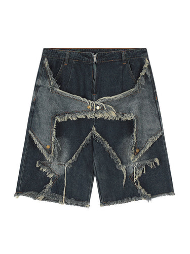 WW | Baggy Sternmuster Patchwork Jeansshorts