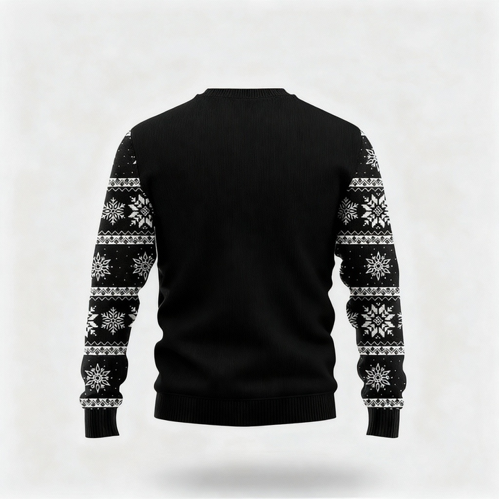 W&W Mode | Buntes Santa Claus Cartoon Druck - Schwarzer Feiertags-Icon Pullover