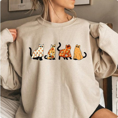 WW | Halloween Pullover Mit Rundhalsausschnitt Und Kürbismotiv Für Damen