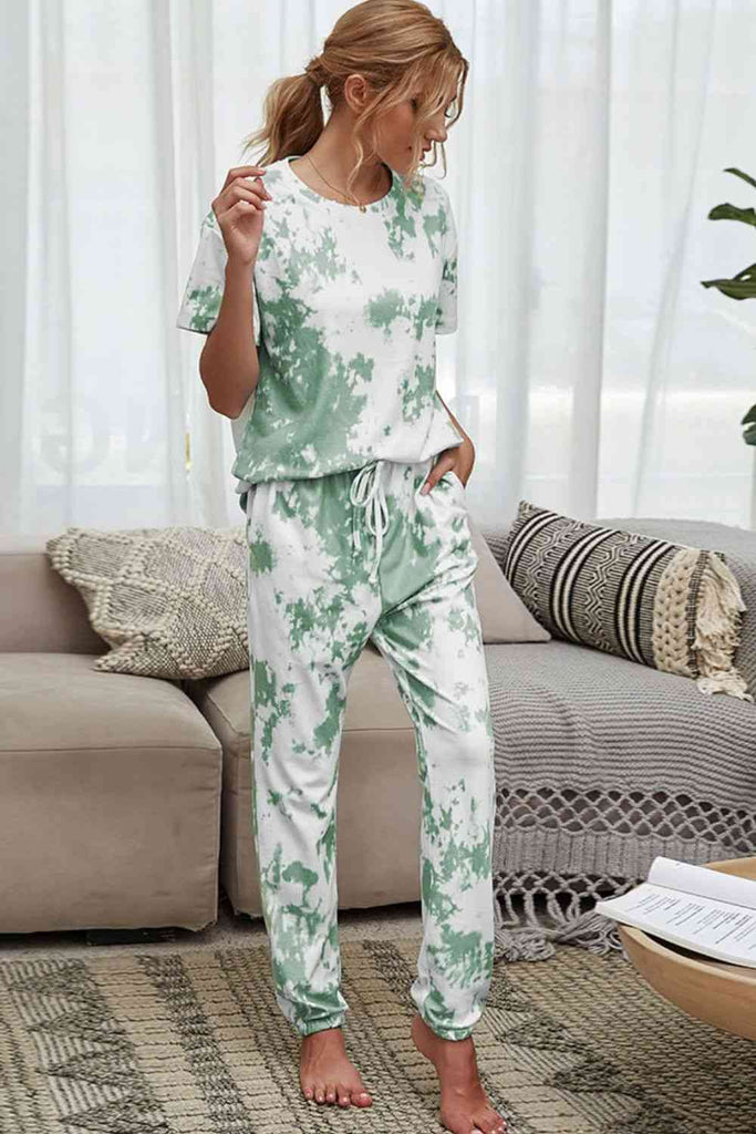 WW | Tie-Dye T-Shirt und Drawstring Taille Jogginghose Lounge Set