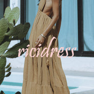 WW – Neckholder-Maxikleid aus Leinenmischung mit rückenfreiem Schlitz