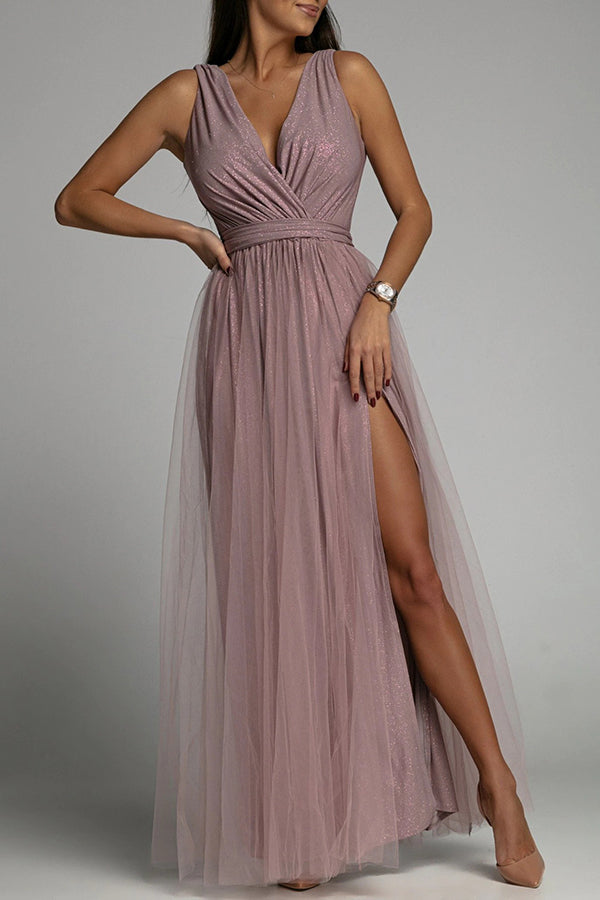 WW | It'S My Day Light Tulle Schlitz Maxi Kleid