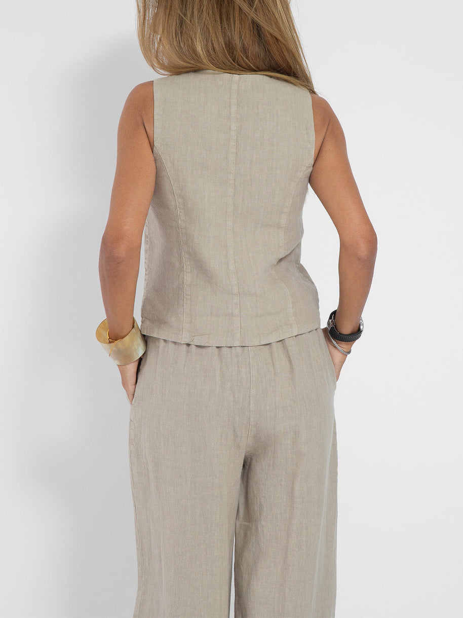 WW | Knopf-Weste & Weit Geschnittene Hose Set