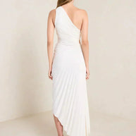 WW | One Shoulder Plissee Midi Kleid