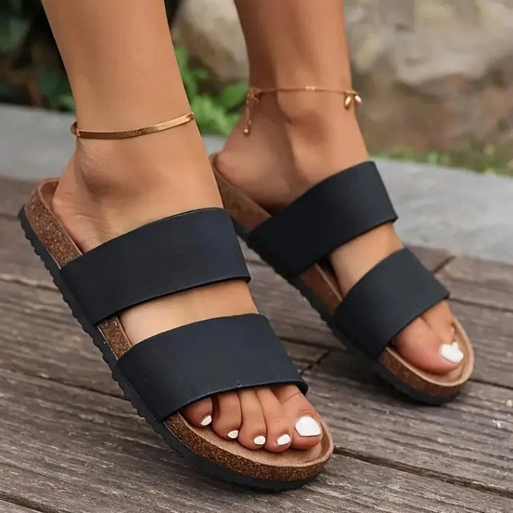 W&W Mode | Damen flache Strand-Sandalen mit offener Spitze