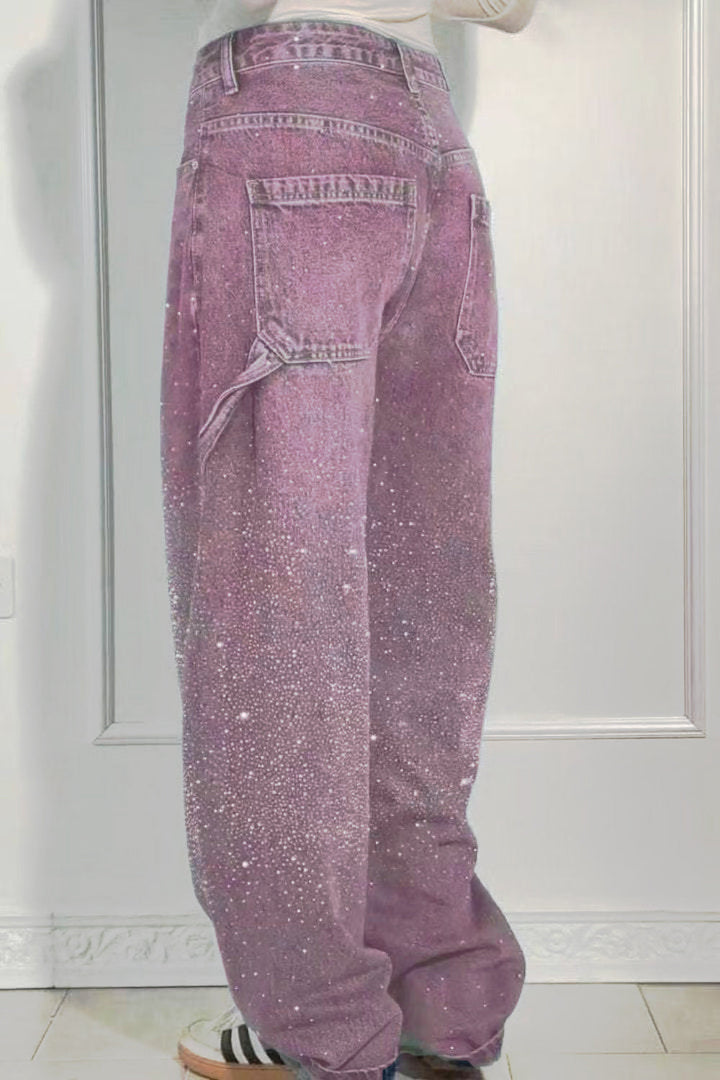 W&W Mode | Damen Gewaschene Jeans Mit Strassdetails Im Weiten Schnitt