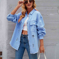 WW | Zerrissene Rohsaum-Denimjacke