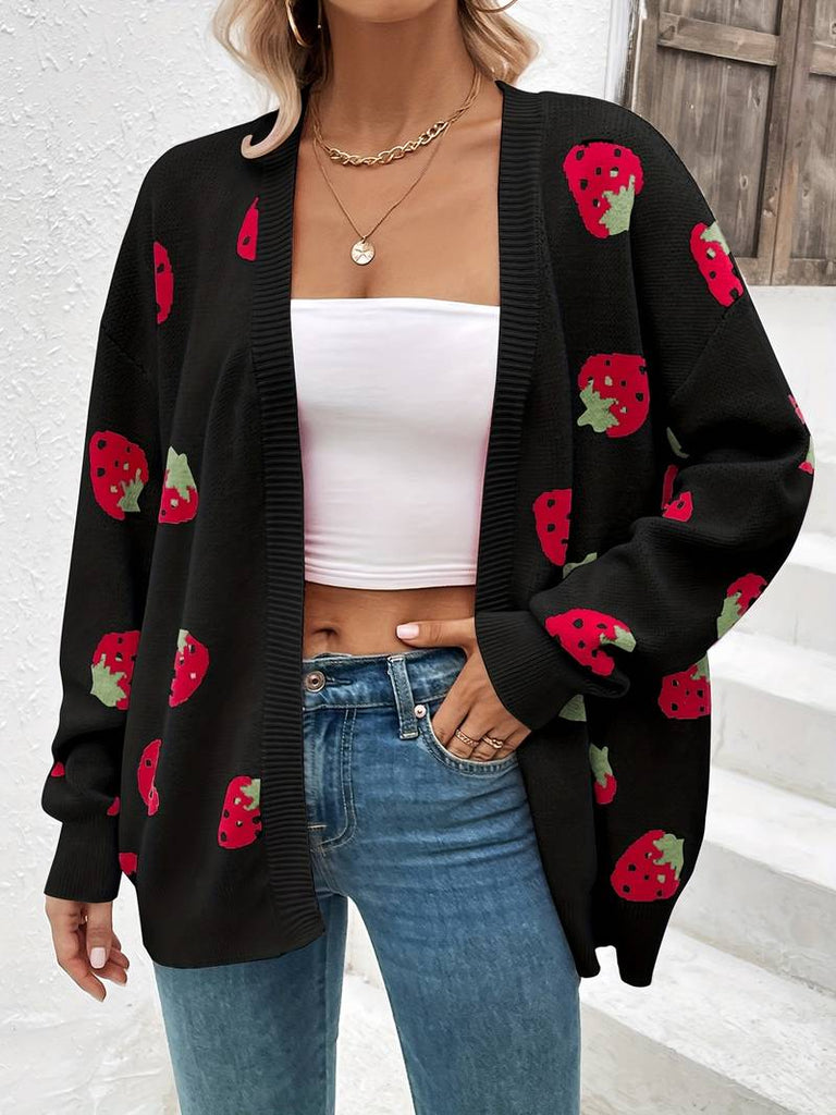 Cardigan mit langen Ärmeln und Erdbeer-Print für Herbst und Frühling