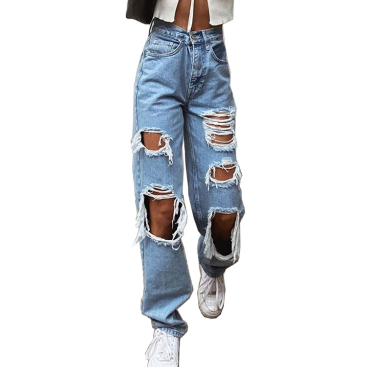 WW Damenjeans mit Rissen und Washed-Effekt