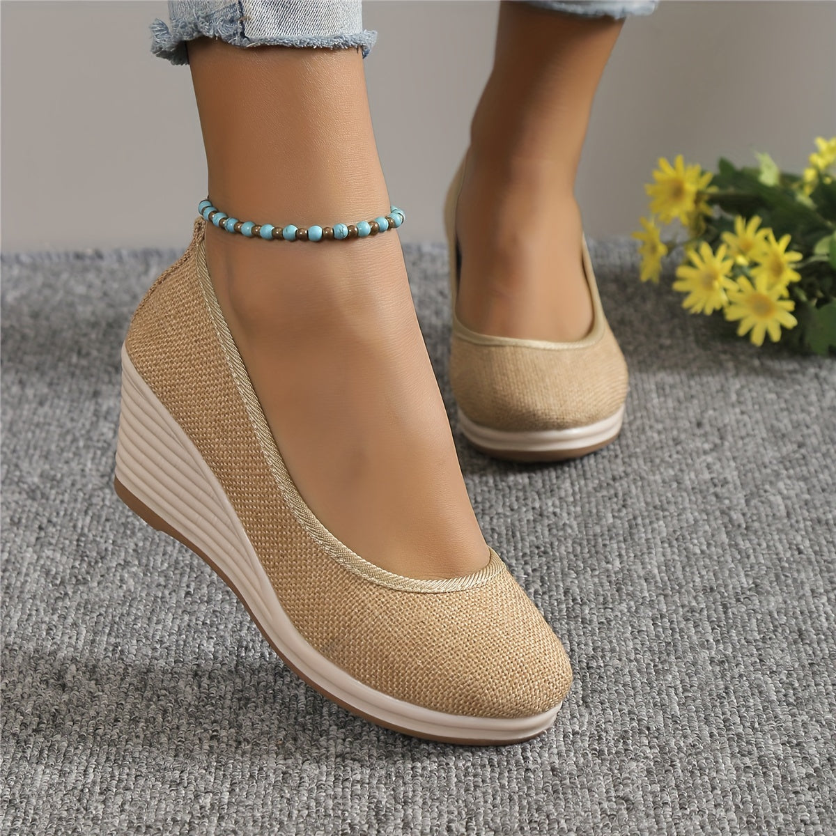 WW | Atmungsaktive Slipper Mit Keilabsatz Schuhen