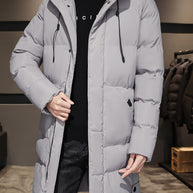 WW |  Schwarze Gepolsterte Lange Jacke Mit Kapuze Baumwoll Winterjacke Für Herren - Perfekt für Outdoor Aktivitäten