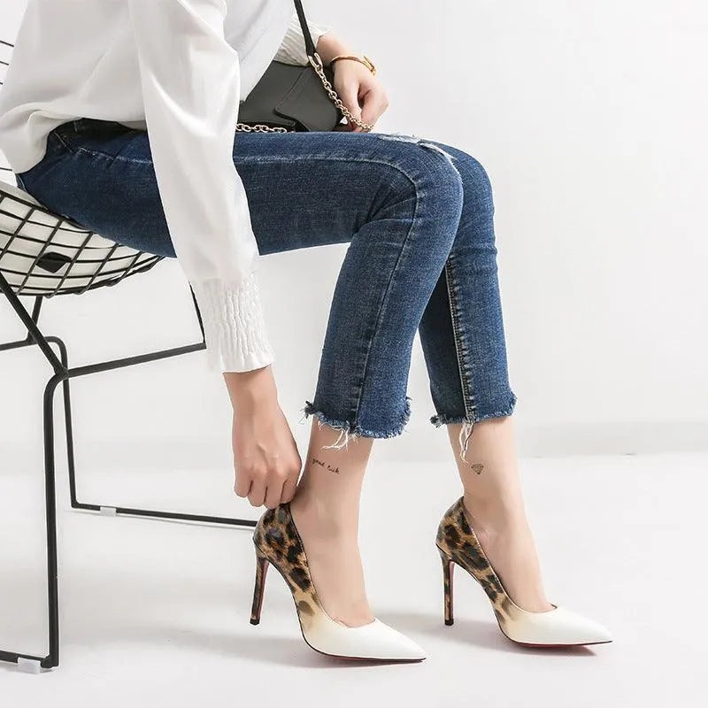 WW | Leopard print lace high heels for women