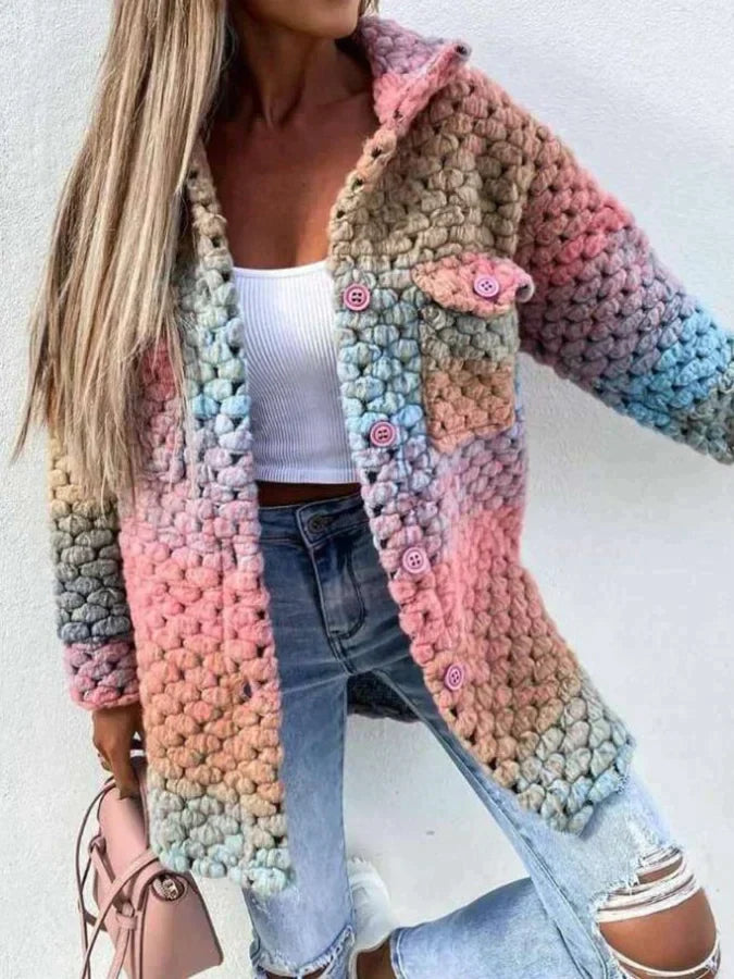Damen Wollmantel mit Knopfverschluss