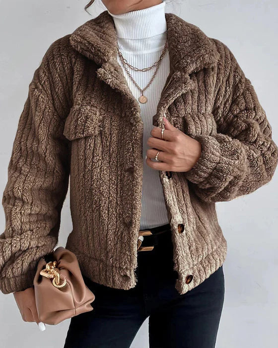 W&W Mode | Klassische Herbst Dicke Jacke mit Revers und Knopf für Frauen