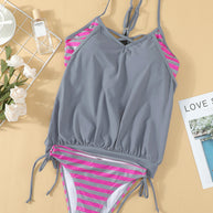 WW | Kreuzschraffiertes Spaghetti-Trägertop Tankini Set