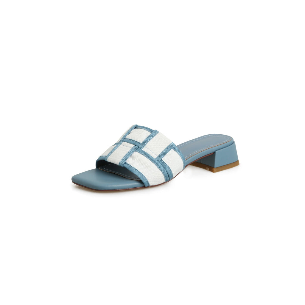 WW | Quadratzehen-Mid-Heel-Sandalen Plaid Fetisch Lazybone Damenschuhe