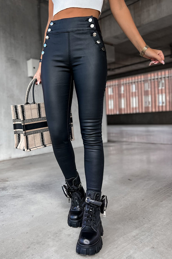 W&W Mode | Jingle High Rise Knopf Faux Leder Leggings