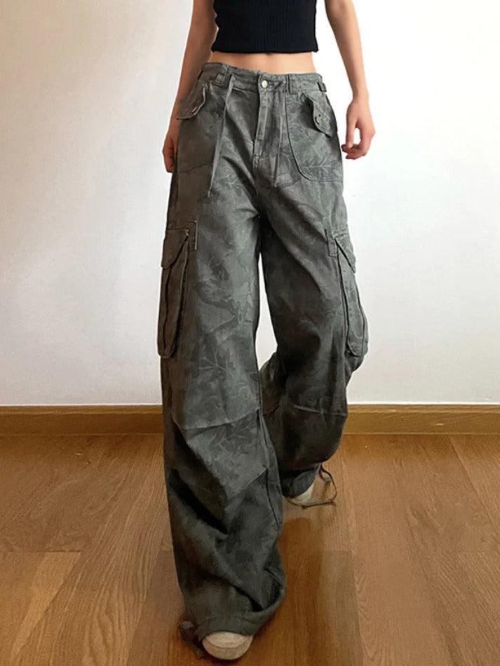 WW | Camo Print Raffung Multitaschen Bundfuß Cargo Jeans