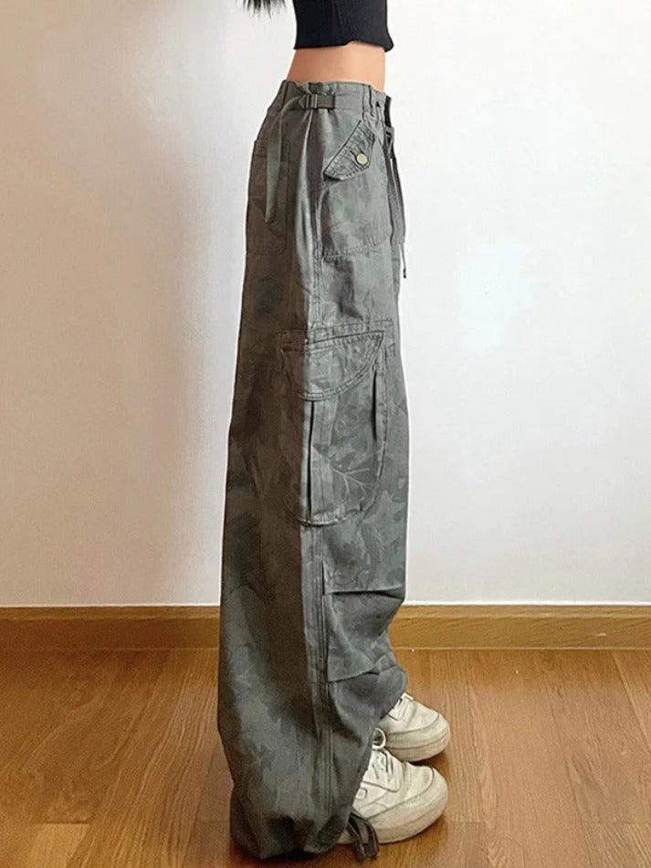 W&W Mode | Camo Print Raffung Multitaschen Bundfuß Cargo Jeans