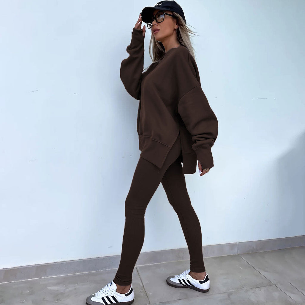 WW | Lässiges Übergroßes Rundhals Sweatshirt Hohe Taillen Jogginghose Passendes Satz
