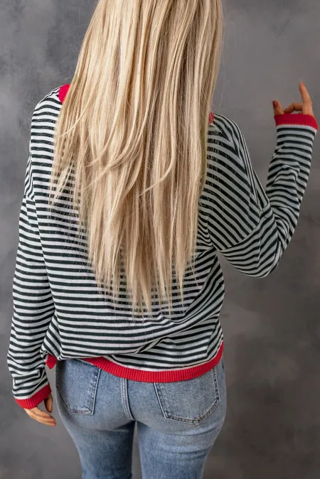 WW | Gestreiftes Rundhals-Tropfschulter-T-Shirt