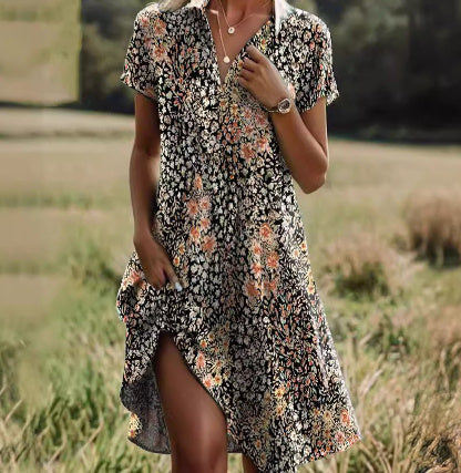 WW | Kurzärmeliges Grünes Minikleid Mit Punkten