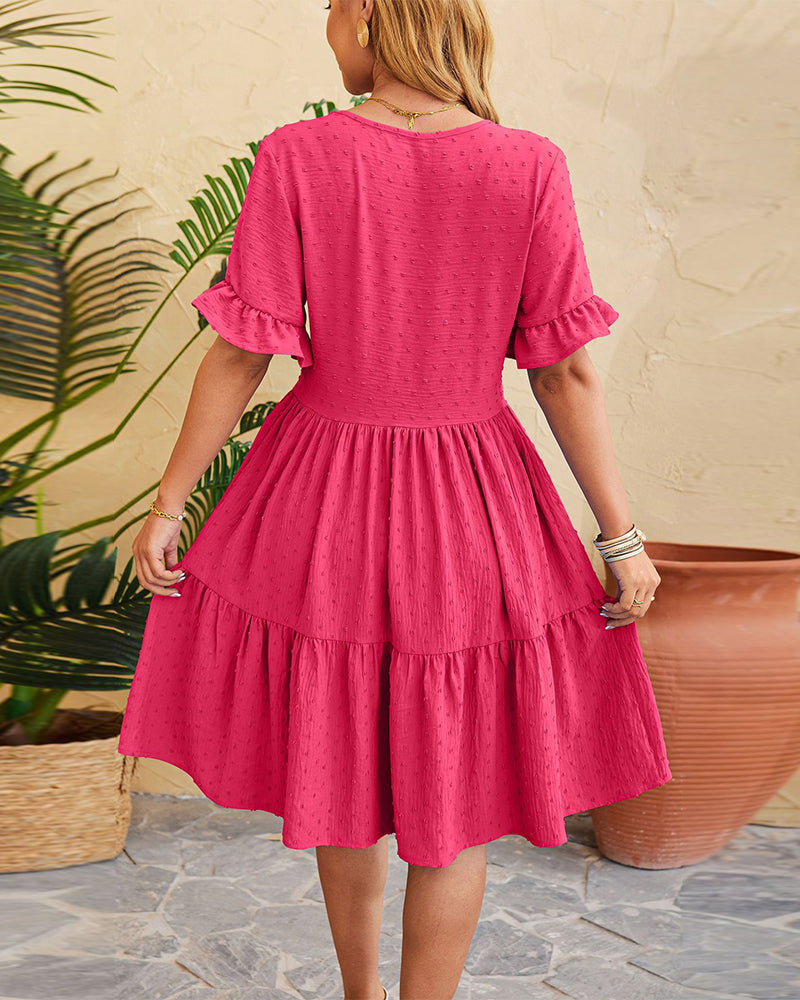 WW | Elegante lagenkleid mit Rüschen und Knöpfen