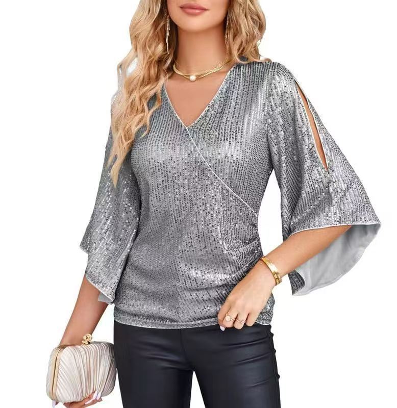 WW | Lockeres Midilanges T-Shirt Mit Pailletten Für Frauen