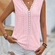 WW | Gespaltene Spitze V-Ausschnitt Ärmelloses Shirt