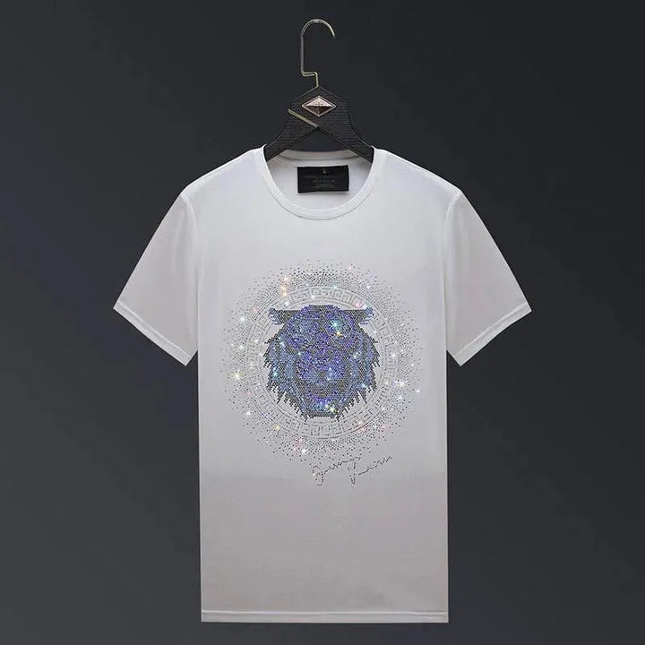 Herren-T-Shirt mit Tigerkopf-Motiv und Strassverzierung