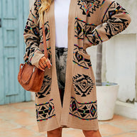 WW | Langer Ethno-Strick-Cardigan für Damen