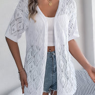 WW | Durchbrochene Offene Front Halbarm-Cardigan
