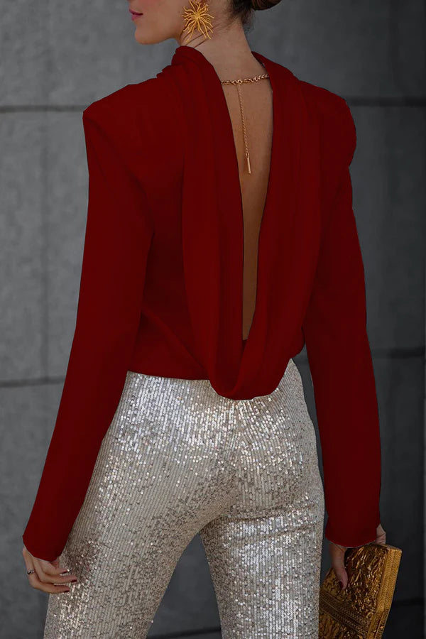 WW | Geheim Der Eleganz Satin Rückenkette Cowl Neck Drapierte Bluse