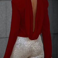 WW | Geheim Der Eleganz Satin Rückenkette Cowl Neck Drapierte Bluse