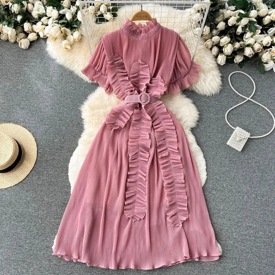 WW | Langarm Maxikleid mit plissierten Volants