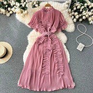 WW | Langarm Maxikleid mit plissierten Volants