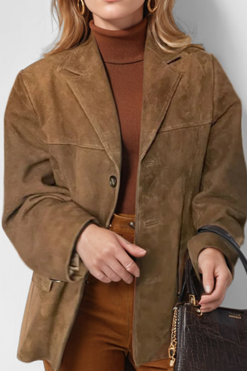 WW - Vintage Kaffee-Jacke Mit Kapuzen-Taschen Und Knöpfen