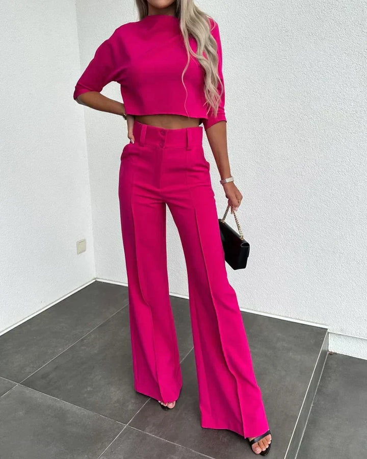 W&W Mode | Set mit Jacke und hoch taillierter gerader Hose für Damen | Stilvolles und komfortables Outfit