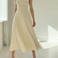 WW - Elegantes ärmelloses A-Linien-Midikleid – Zeitloser Chic | Fit-and-Flare Midikleid – Perfekt für jeden Anlass