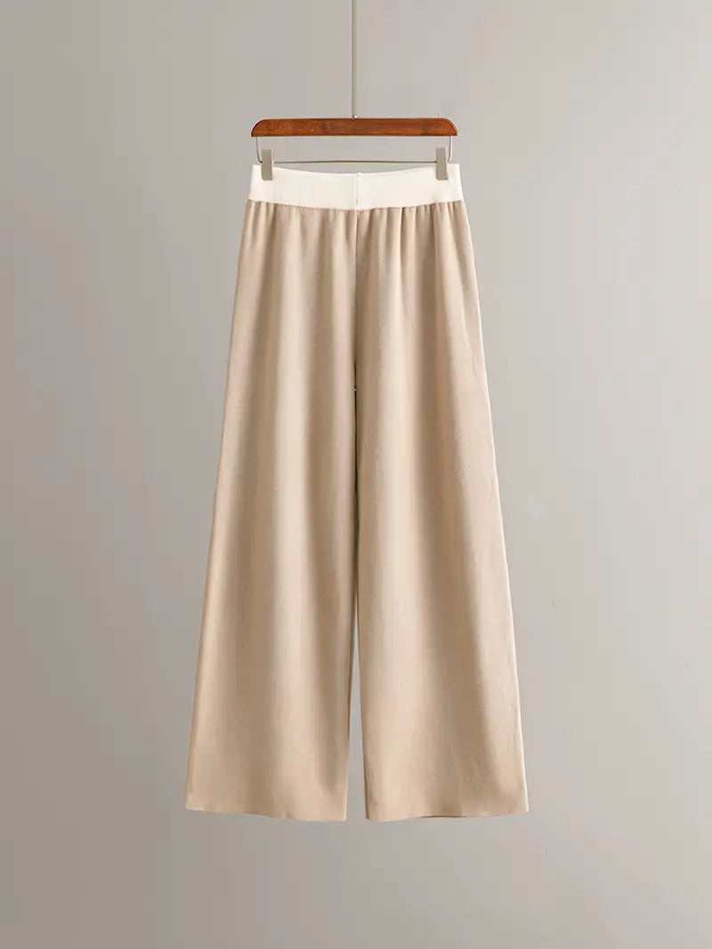 WW | Stilvolles Set Aus Langärmligem Strickoberteil Und Hose Mit V-Ausschnitt