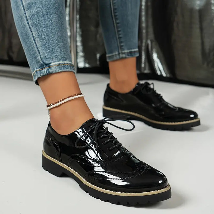 W&W Mode | Lackschuhe Im Oxford Stil Mit Klobiger Sohle Für Damen