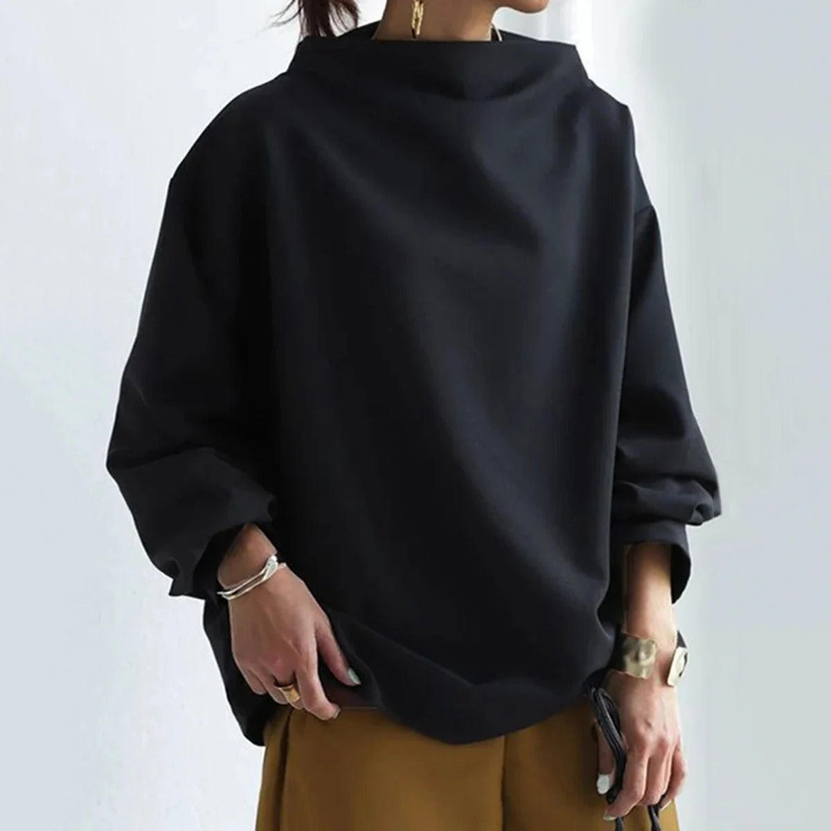 WW - Damen minimalistisches lockeres schwarzes Oberteil für vielseitigen Stil