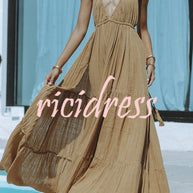 WW – Neckholder-Maxikleid aus Leinenmischung mit rückenfreiem Schlitz