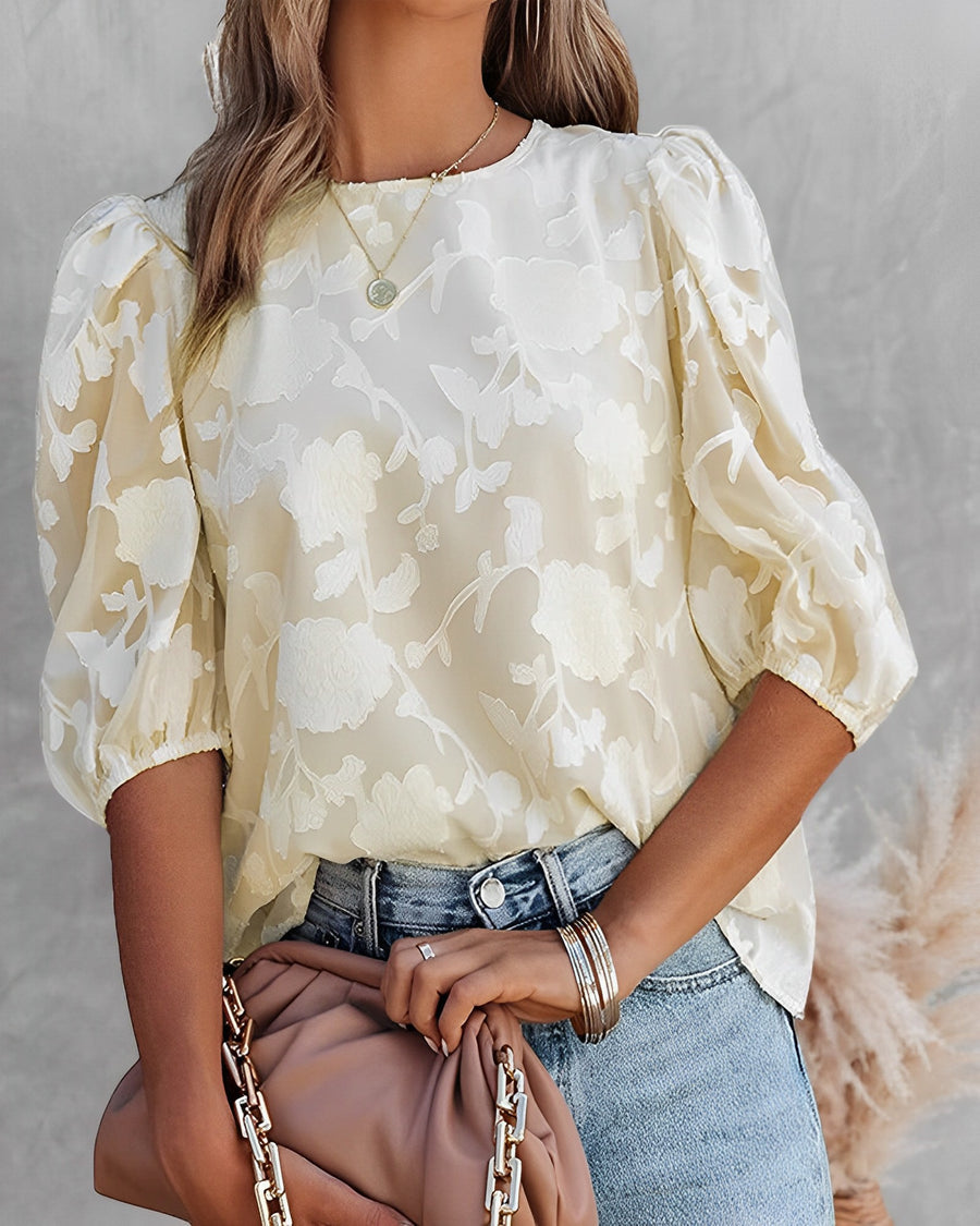 WW | Elegante Bluse mit Puffärmeln und Blumenmuster