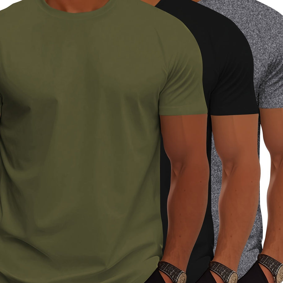 WW | 3er Pack Herren T-shirts Mit Kurzen Ärmeln, Sommerliche Einfarbige Farbe