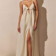 WW | Maxikleid mit V-Ausschnitt und Hohem Blumen-Schlitz