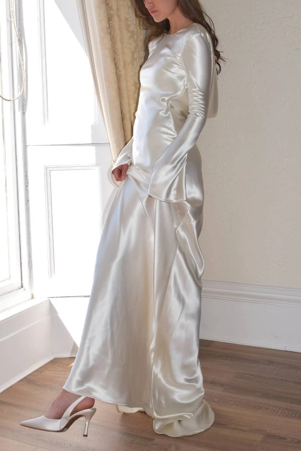 WW | Pearl Eden Satin Rückwärtig Offene Cowl Neck Gown Maxi Kleid